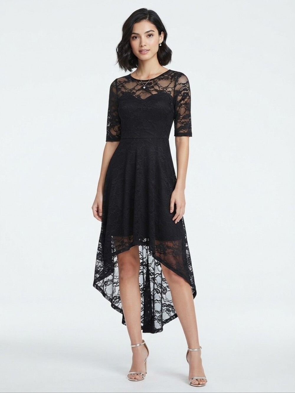 Black Lace High-Low Open Back Dress Size S